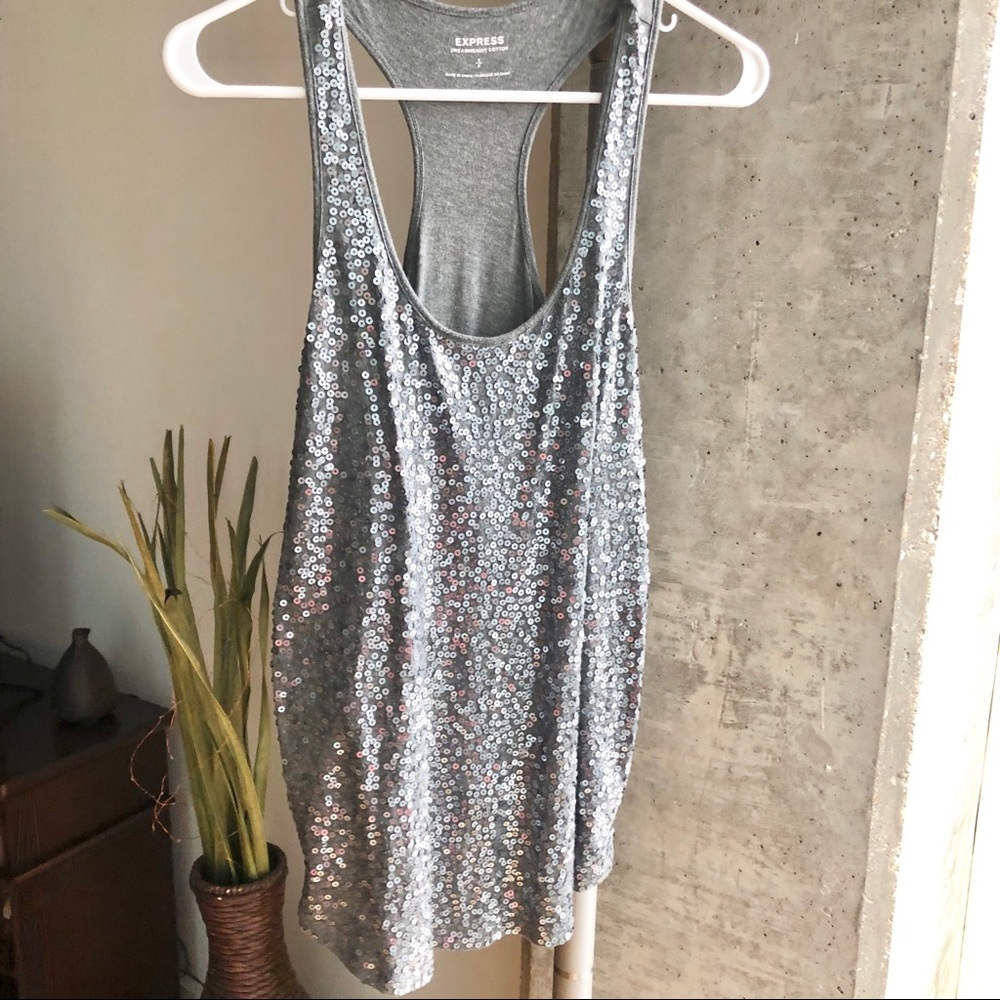 Express Silver Grey Sequin Tank Small